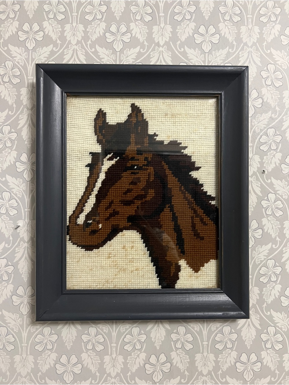 Vintage Horse Head Western Needlepoint Framed